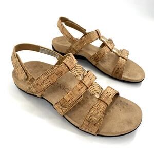 Vionic Amber‎ Womens Strappy Sandals Tan Gold Cork Slingback Sz 8